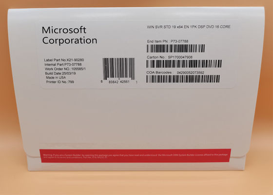 Norme anglaise mordue 2019 de serveur de fenêtres de version de paquet complet de la norme DVD 64 du serveur 2019 de Microsoft Windows