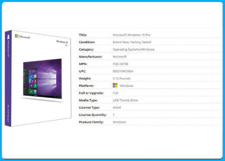 Clé d'OEM de logiciel de Microsoft Windows 10 de paquet de vente au détail d'USB pro/activation bit de COA/permis 64 en ligne