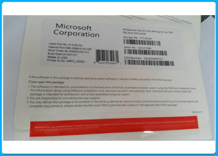 Boîte au détail DVD de norme du serveur 2012 de Microsoft Windows pour le paquet d'OEM de CALS de COA 2 de sever2012 r2
