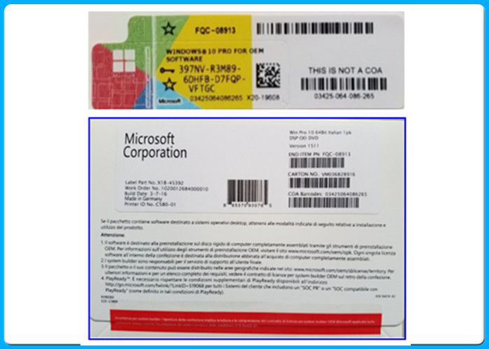 Pro permis d'OEM du bit DVD du logiciel 64 de Microsoft Windows 10, matériel d'ordinateur personnel