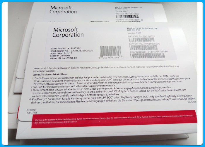 Paquet 100% d'OEM de bit du logiciel 64 de Microsoft Windows 10 d'activation pro 800x600